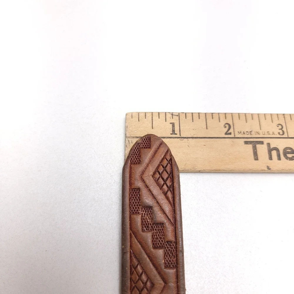 Vintage Covered Wagon Tooled Leather Belt 38 Brown Roadrunner Buckle 1in Wide